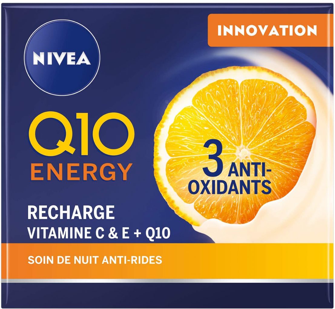 NIVEA Soin de Nuit Q10+C Energy Pot (1 x 50 ml), Crème de nuit enrichie en Q10 et Vitamines, Soin anti-âge pour une peau raffermie et visiblement plus jeune