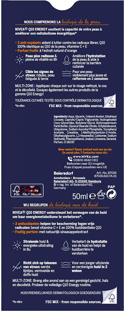 NIVEA Soin de Nuit Q10+C Energy Pot (1 x 50 ml), Crème de nuit enrichie en Q10 et Vitamines, Soin anti-âge pour une peau raffermie et visiblement plus jeune