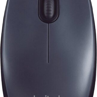Souris filaire Logitech M90 noire, vue de dessus, avec câble USB
